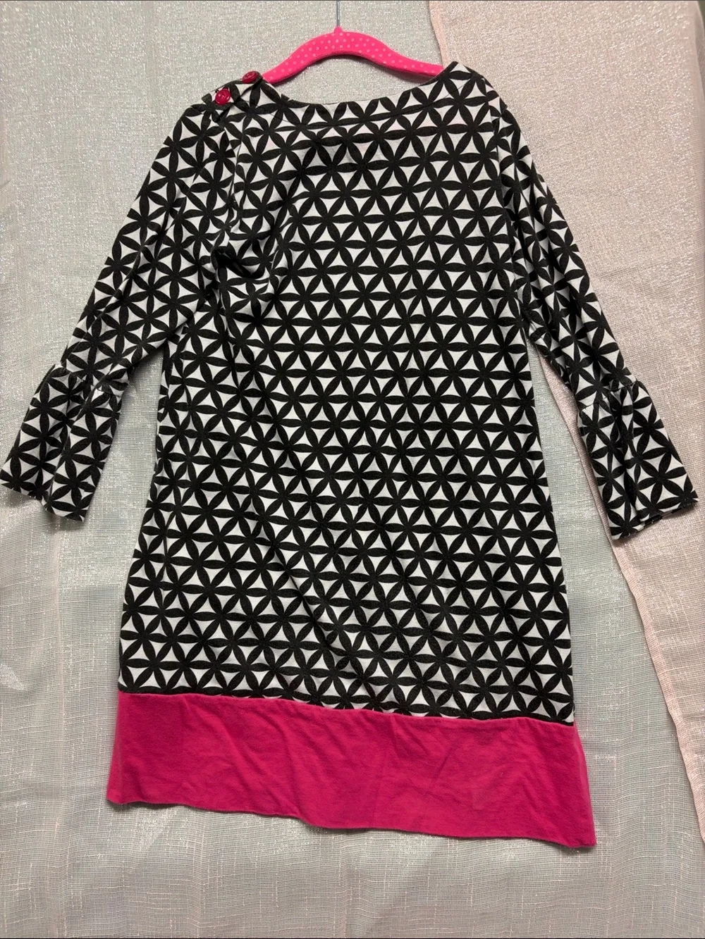 Justice Black & White Geometric Dress with Hot Pink Hem